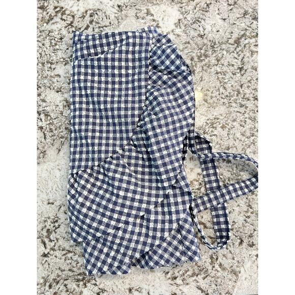 NWT J CREW Ruffle Cover Up Wrap Skirt Blue Gingham Women's L Pool Beach Swim New - Picture 3 of 5